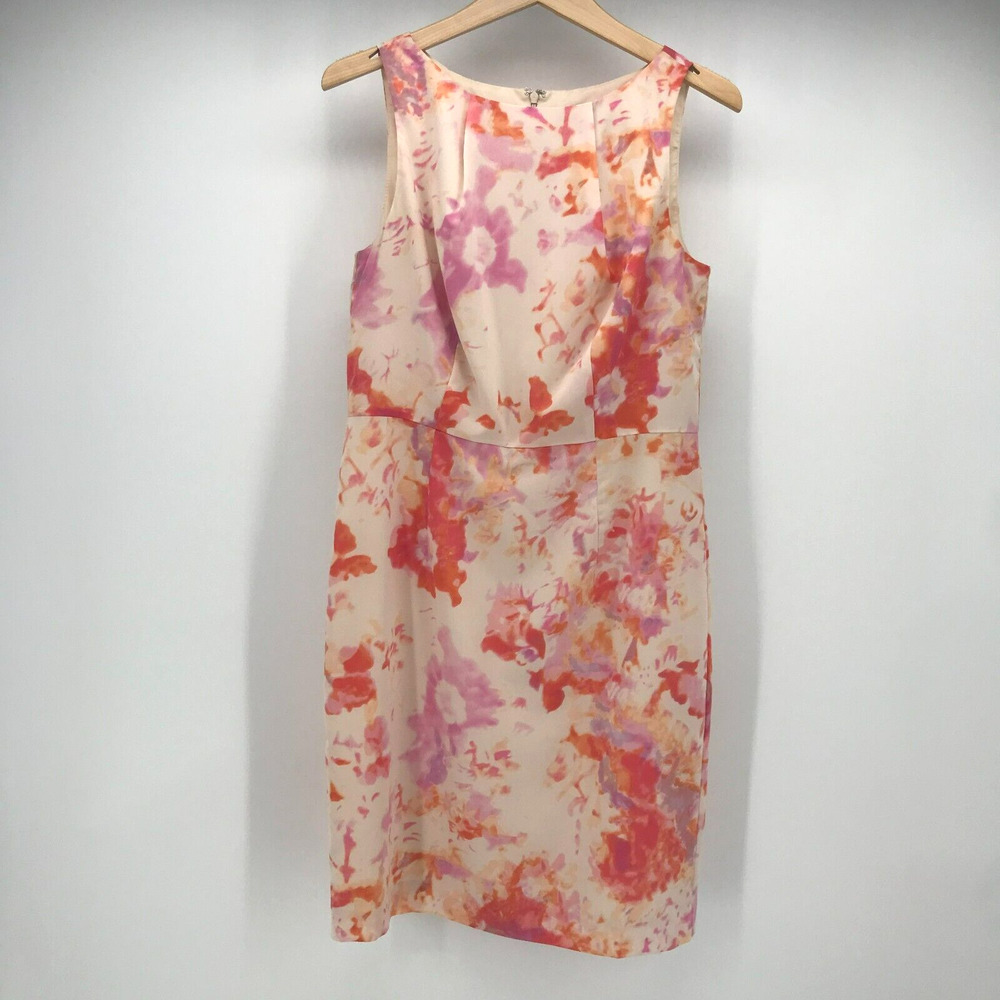 Ann Taylor Dress Womens 8 Blush Pink Purple Sleeveless Sheath Pleated Crew Neck